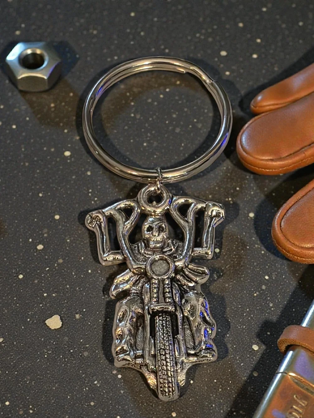 Silver Motorcycle Skeleton Keychain